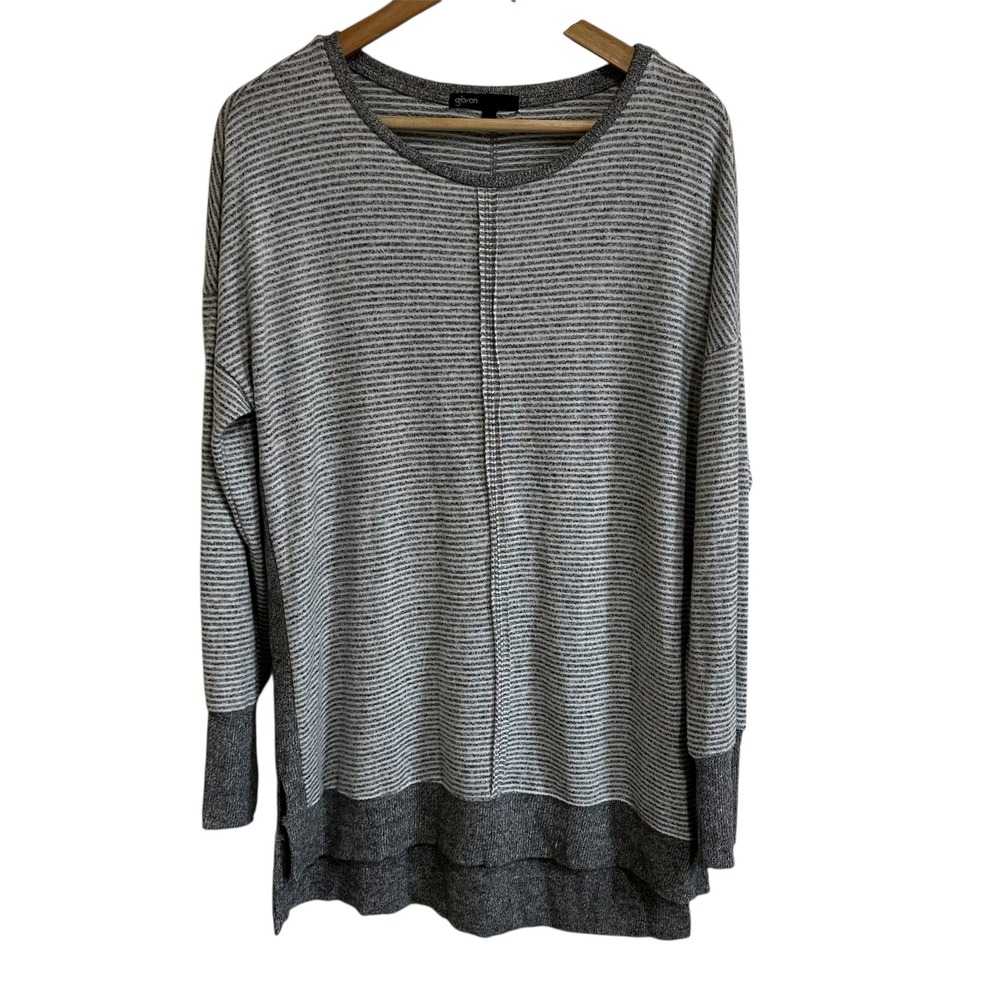 Gibson Tunic Top Striped Knit Long Sleeve Layered‎ Hem Gray Casual Size M